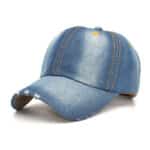 medium blue ripped denim baseball cap